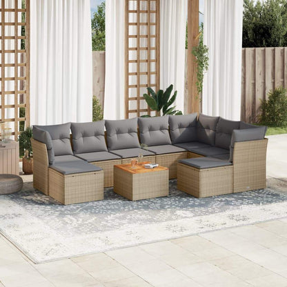 Set Divano da Giardino 10 pz con Cuscini Beige in Polyrattan - homemem39
