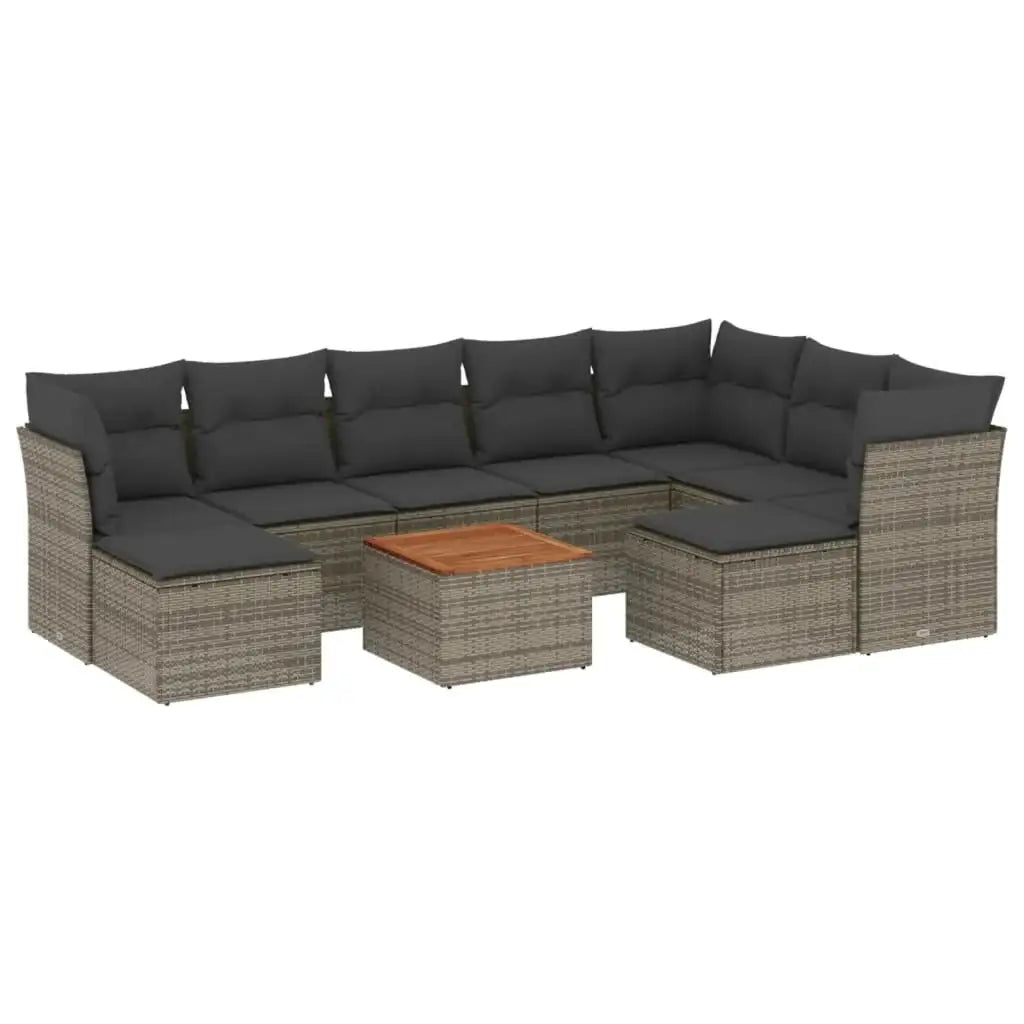 Set Divano da Giardino 10 pz con Cuscini Grigio in Polyrattan - homemem39
