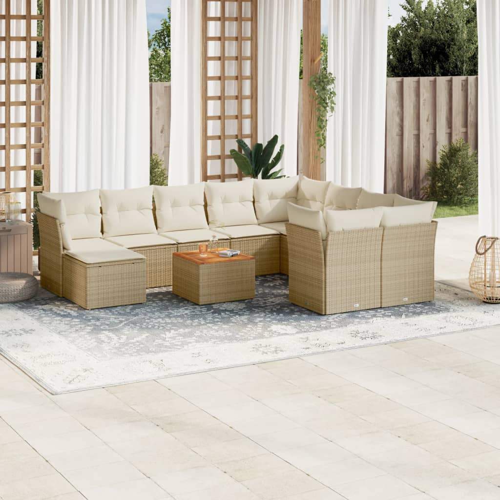 Set Divani da Giardino 11 pz con Cuscini Beige in Polyrattan - homemem39