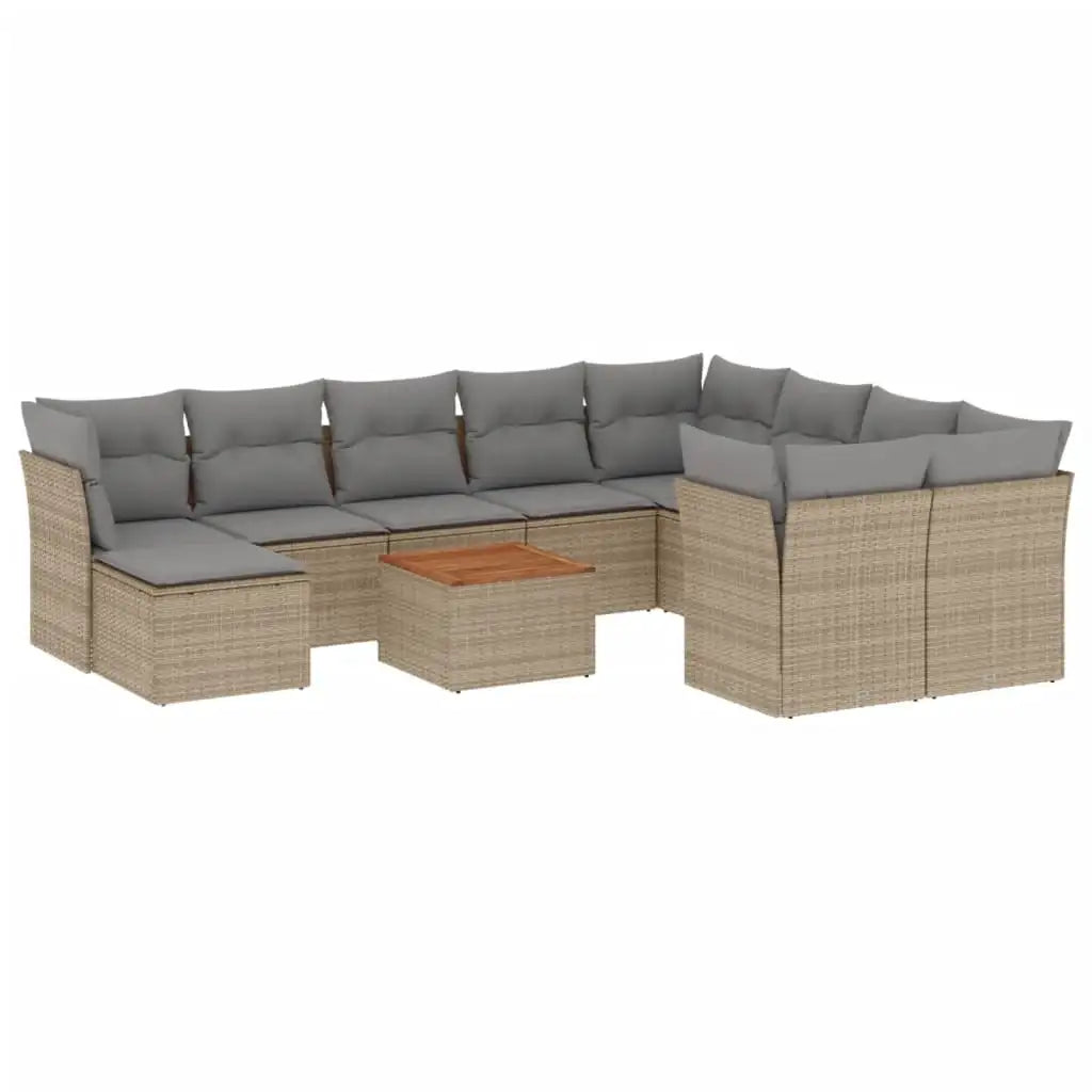 Set Divani da Giardino 11 pz con Cuscini Beige in Polyrattan - homemem39