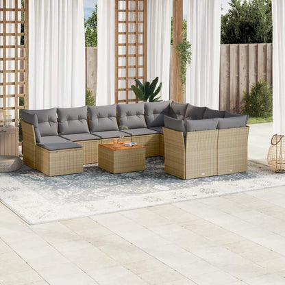 Set Divani da Giardino 11 pz con Cuscini Beige in Polyrattan - homemem39