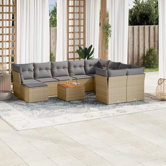 Set Divani da Giardino 11 pz con Cuscini Beige in Polyrattan - homemem39