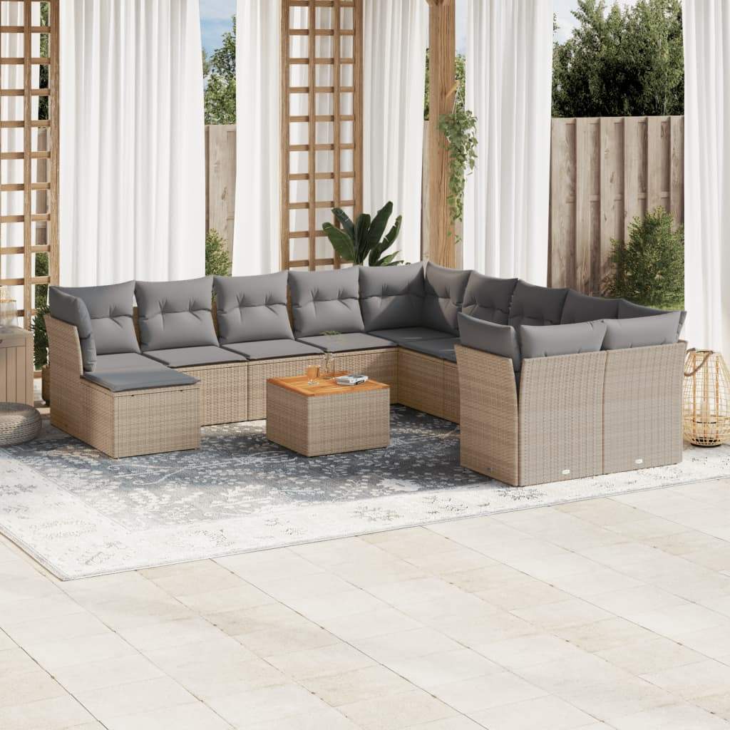 Set Divani da Giardino 12 pz con Cuscini Beige in Polyrattan - homemem39