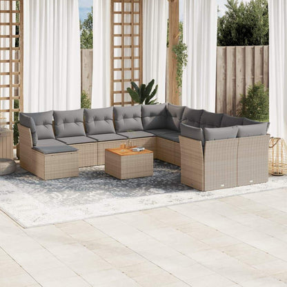 Set Divani da Giardino 12 pz con Cuscini Beige in Polyrattan - homemem39