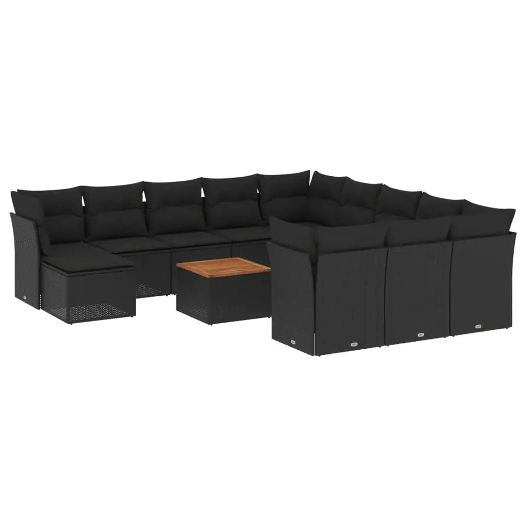 Set Divani da Giardino 13pz con Cuscini Nero in Polyrattan - homemem39