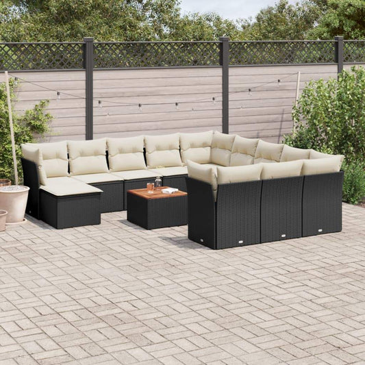 Set Divani da Giardino 13pz con Cuscini Nero in Polyrattan - homemem39