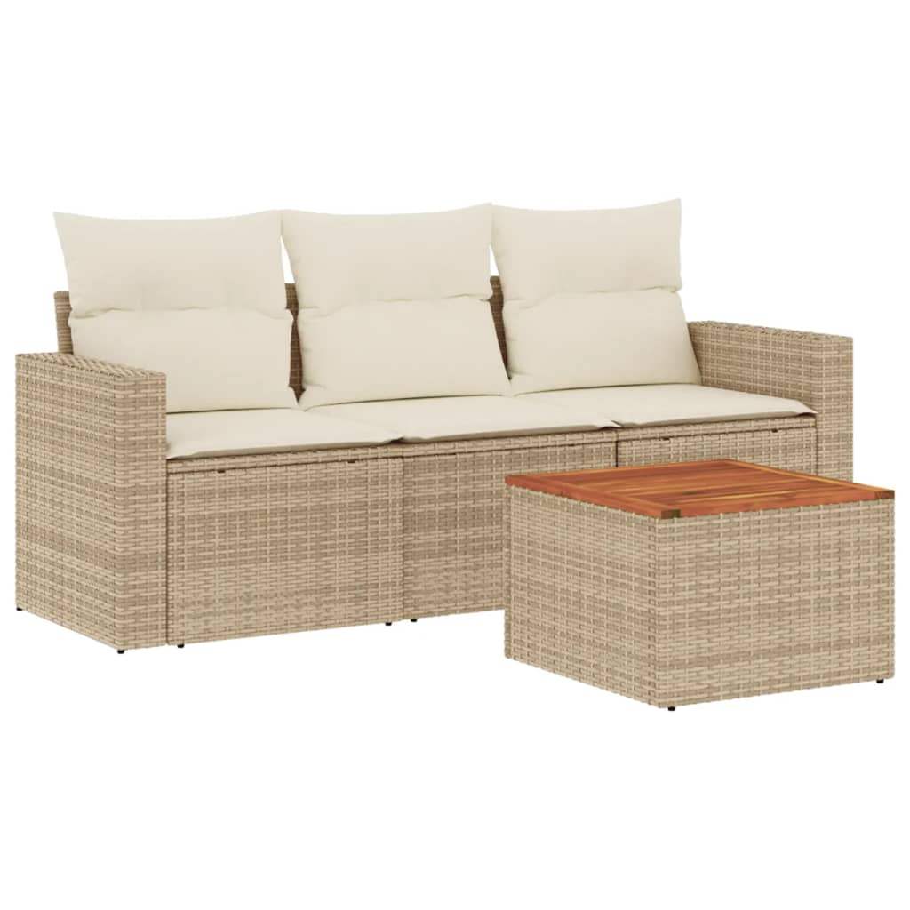 Set Divano da Giardino 4 pz con Cuscini Beige in Polyrattan - homemem39