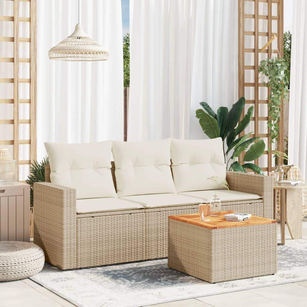 Set Divano da Giardino 4 pz con Cuscini Beige in Polyrattan - homemem39