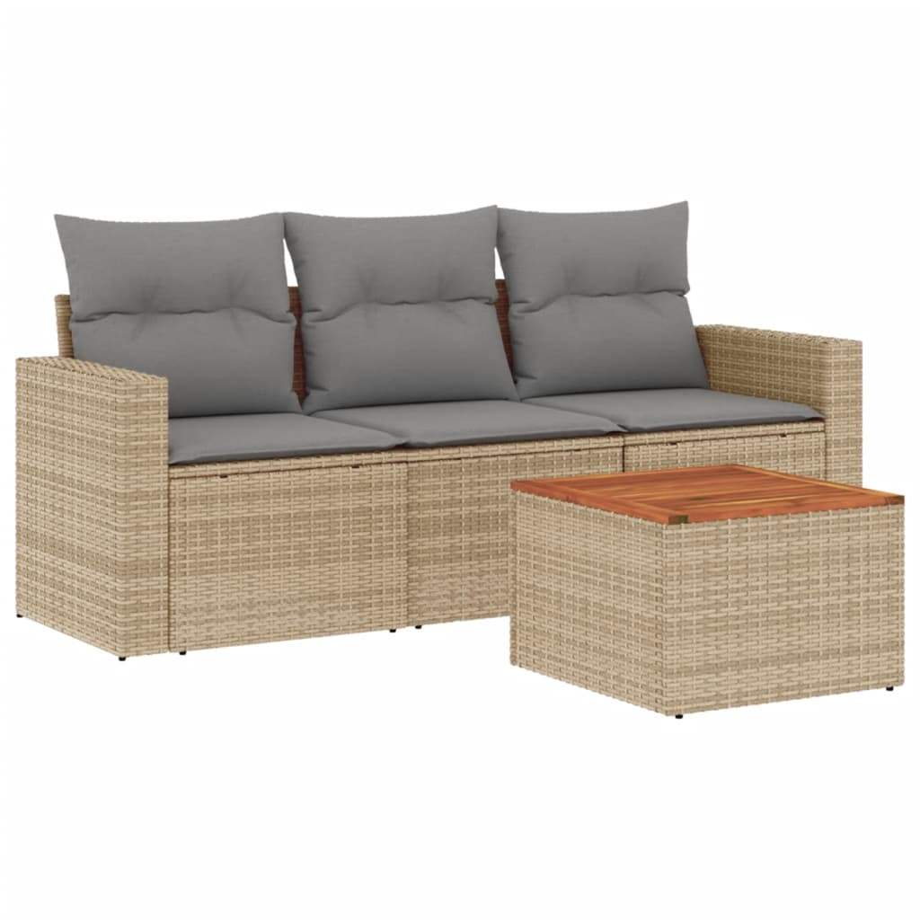 Set Divano da Giardino 4 pz con Cuscini Beige in Polyrattan - homemem39