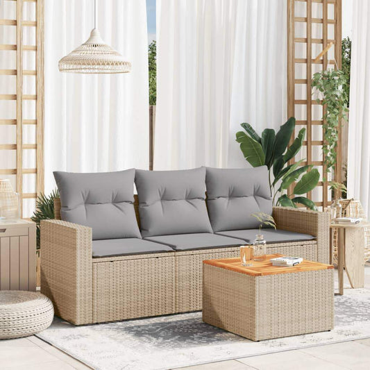 Set Divano da Giardino 4 pz con Cuscini Beige in Polyrattan - homemem39