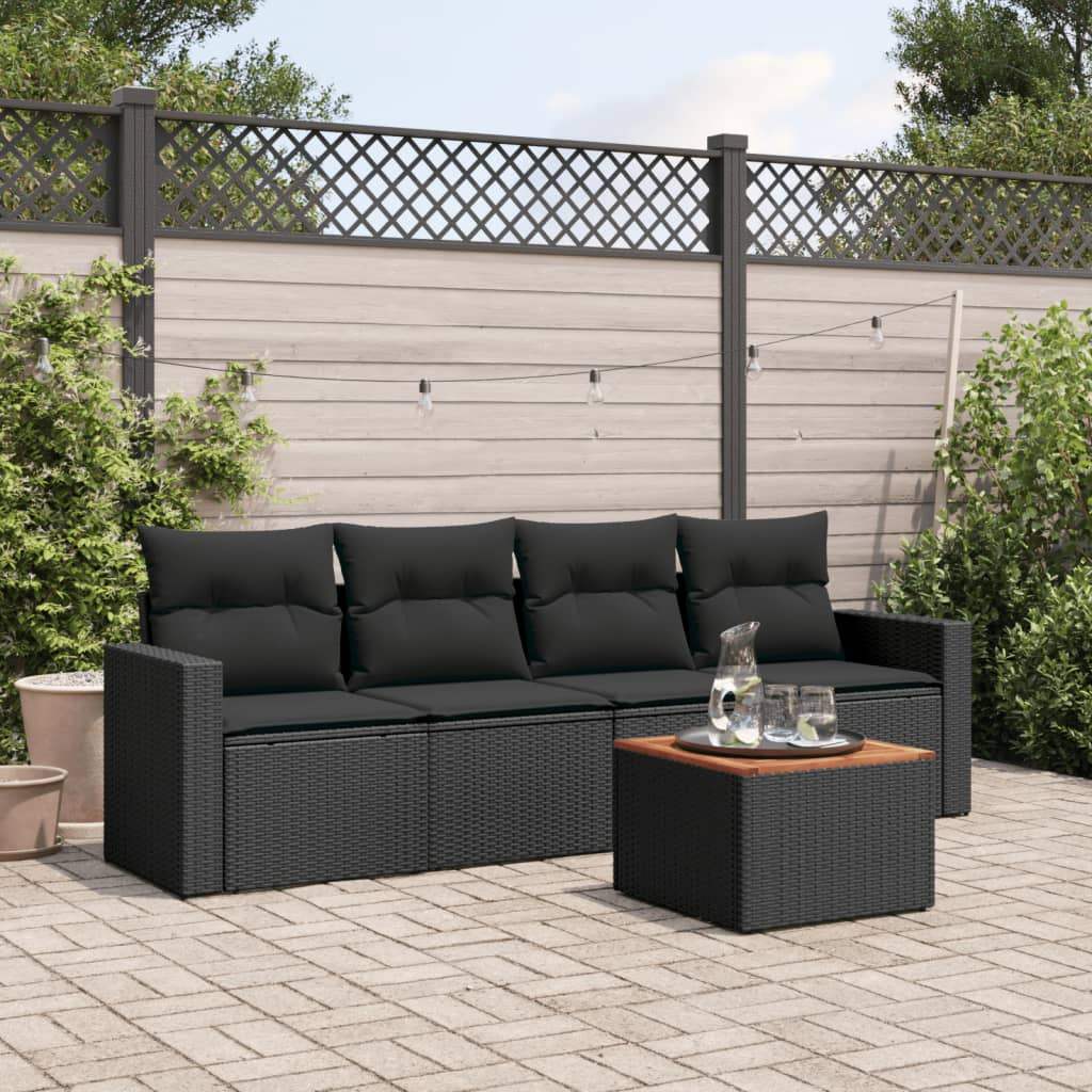 Set Divani da Giardino 5 pz con Cuscini in Polyrattan Nero - homemem39