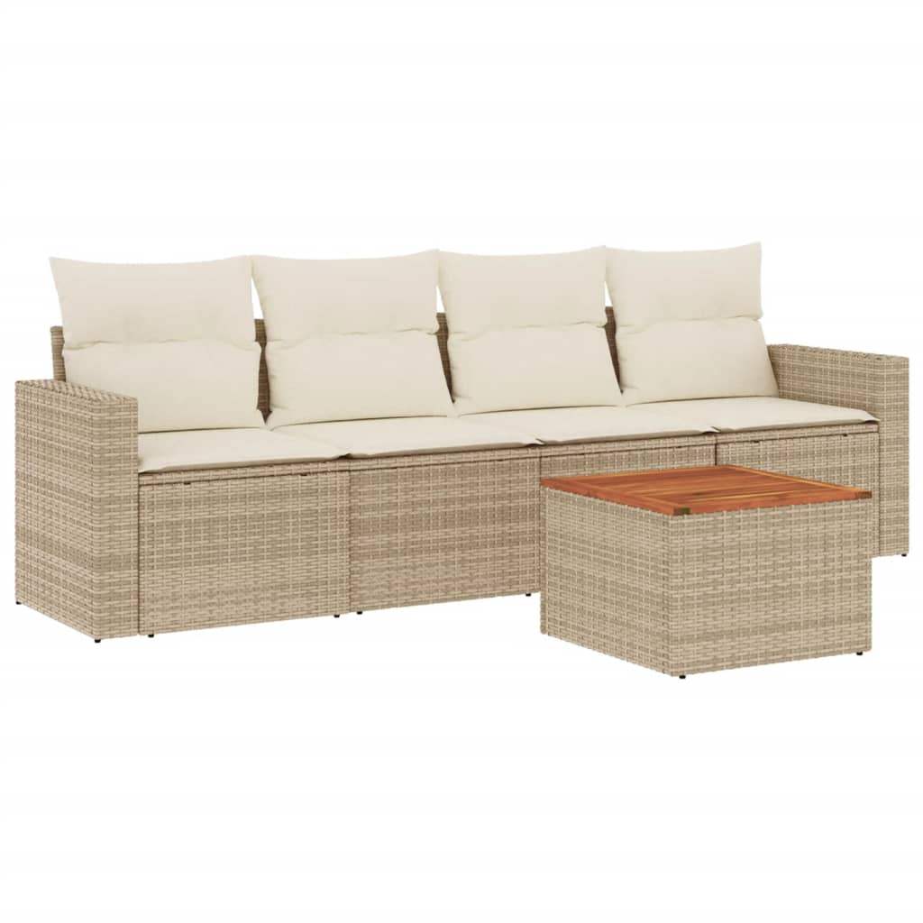 Set Divano da Giardino 5 pz con Cuscini Beige in Polyrattan - homemem39