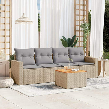 Set Divano da Giardino 5 pz con Cuscini Beige in Polyrattan - homemem39