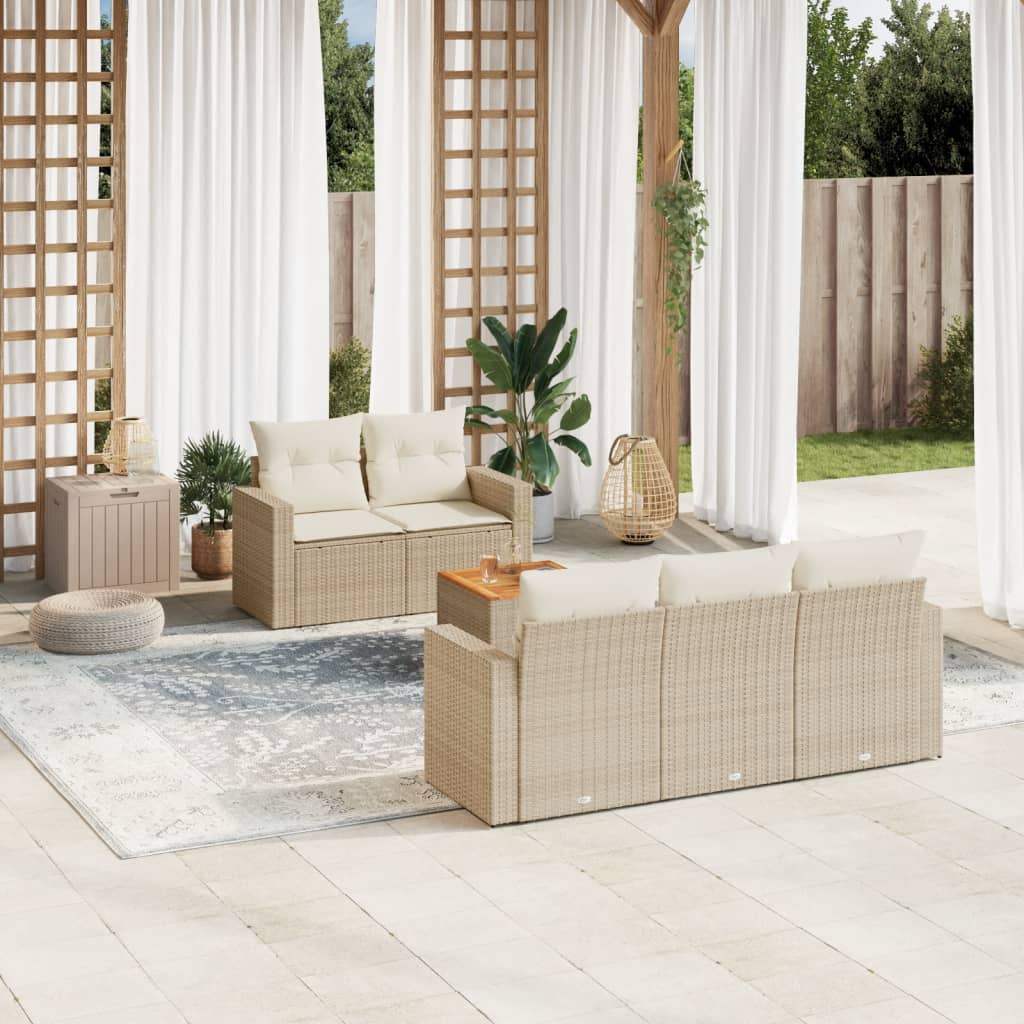 Set Divano da Giardino 6 pz con Cuscini Beige in Polyrattan - homemem39