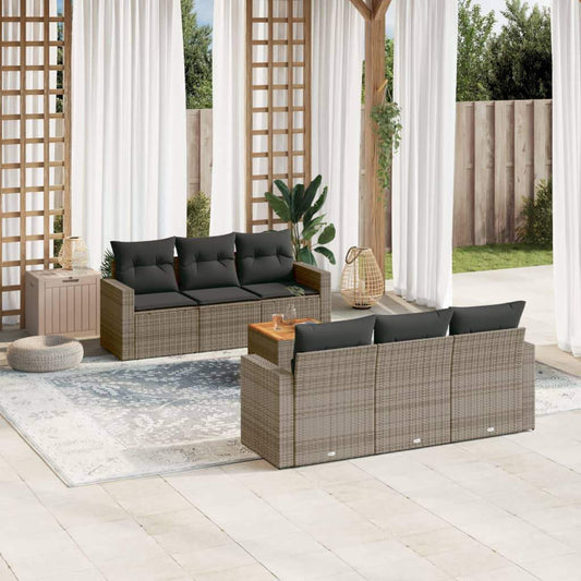 Set Divani da Giardino 7 pz con Cuscini Grigio in Polyrattan - homemem39