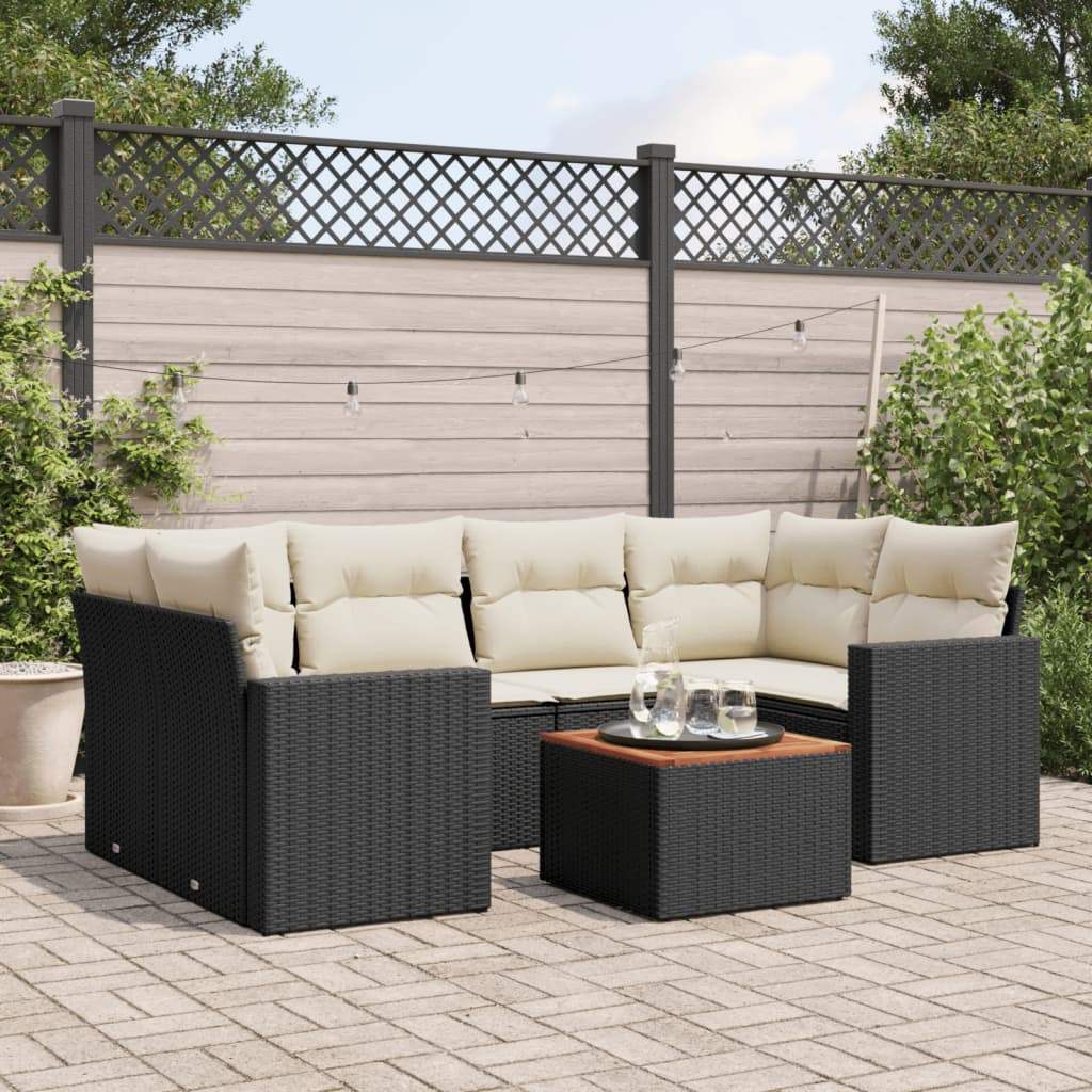 Set Divani da Giardino con Cuscini 7pz Nero Polyrattan - homemem39