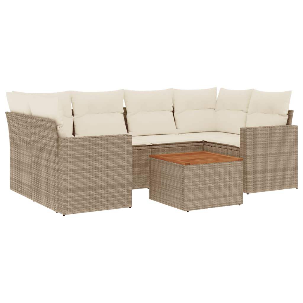 Set Divani da Giardino 7 pz con Cuscini Beige in Polyrattan - homemem39