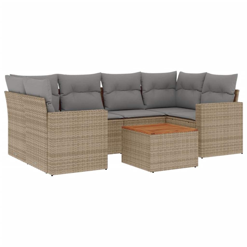 Set Divani da Giardino 7 pz con Cuscini Beige in Polyrattan - homemem39