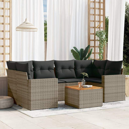 Set Divani da Giardino 7 pz con Cuscini Grigio in Polyrattan - homemem39