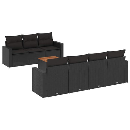 Set Divani da Giardino con Cuscini 8 pz Nero in Polyrattan - homemem39