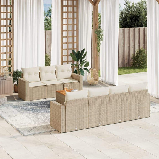 Set Divano da Giardino 8 pz con Cuscini Beige in Polyrattan - homemem39
