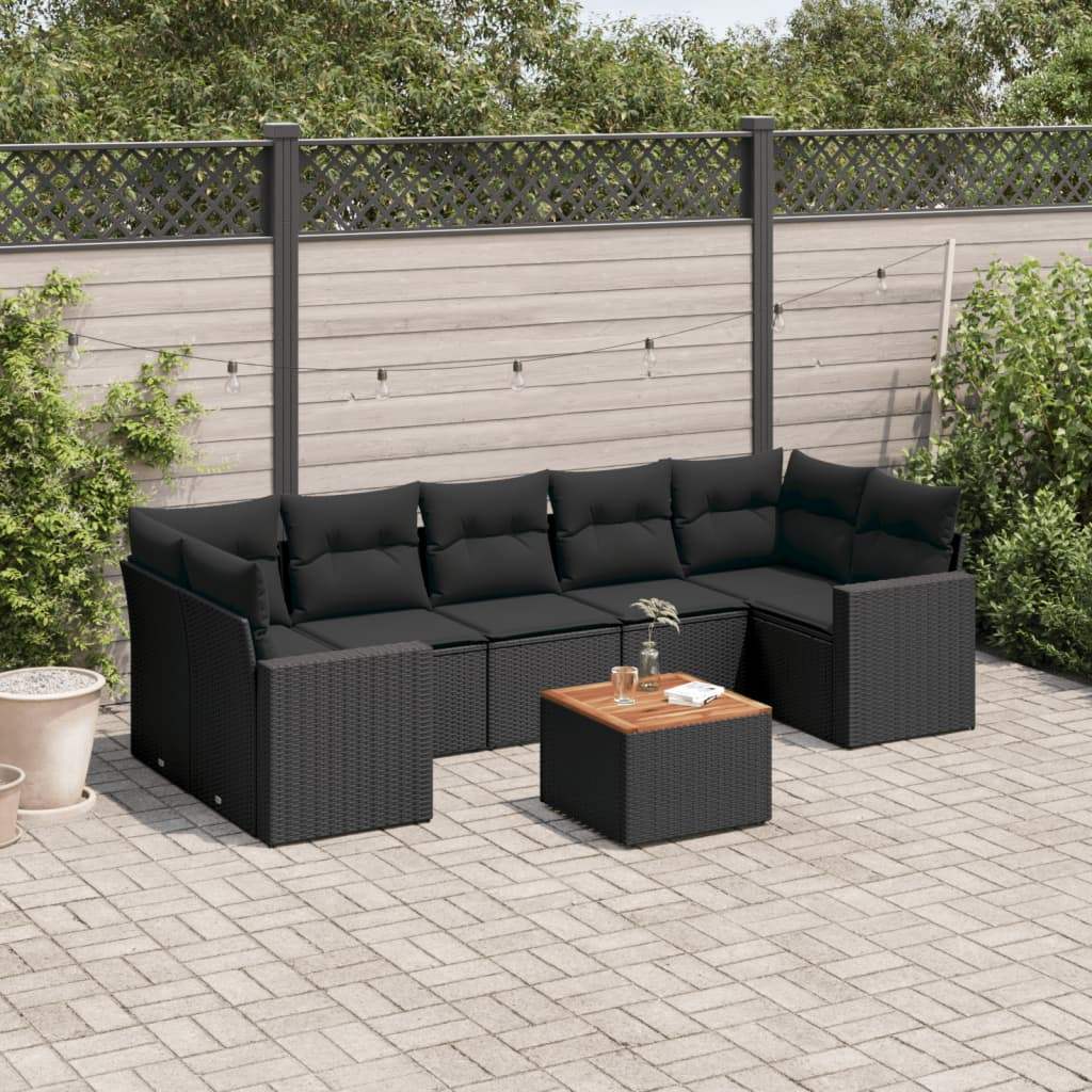 Set Divani da Giardino con Cuscini 8 pz Nero in Polyrattan - homemem39