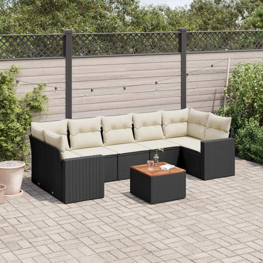 Set Divani da Giardino con Cuscini 8 pz Nero in Polyrattan - homemem39