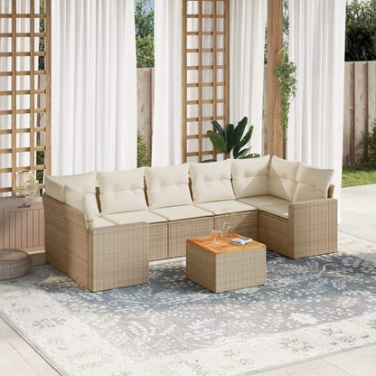 Set Divano da Giardino 8 pz con Cuscini Beige in Polyrattan - homemem39