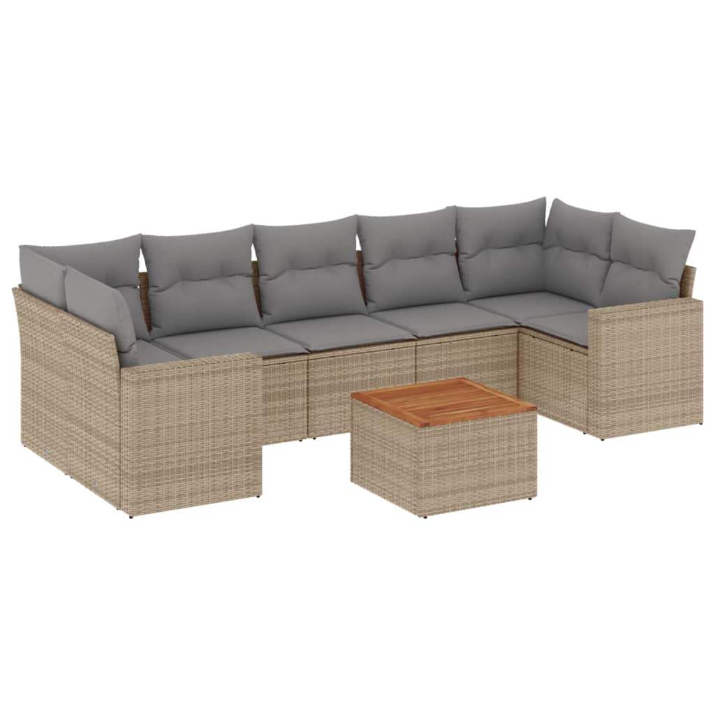 Set Divano da Giardino 8 pz con Cuscini Beige in Polyrattan - homemem39