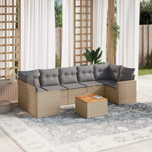 Set Divano da Giardino 8 pz con Cuscini Beige in Polyrattan - homemem39