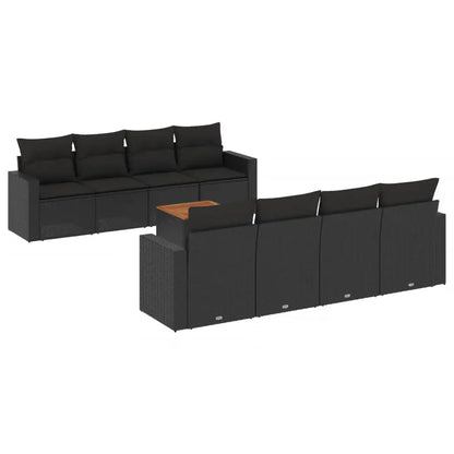 Set Divani da Giardino 9 pz con Cuscini Nero in Polyrattan - homemem39