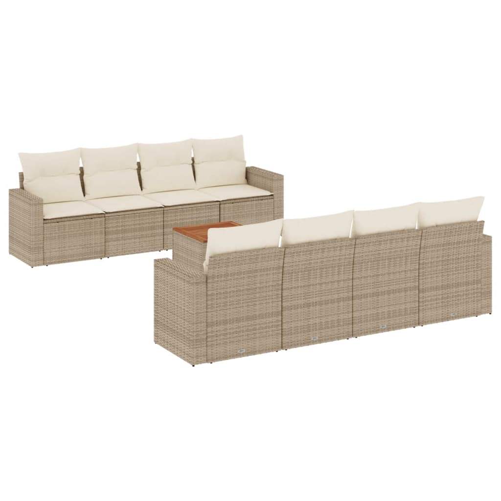 Set Divano da Giardino 9 pz con Cuscini Beige in Polyrattan - homemem39