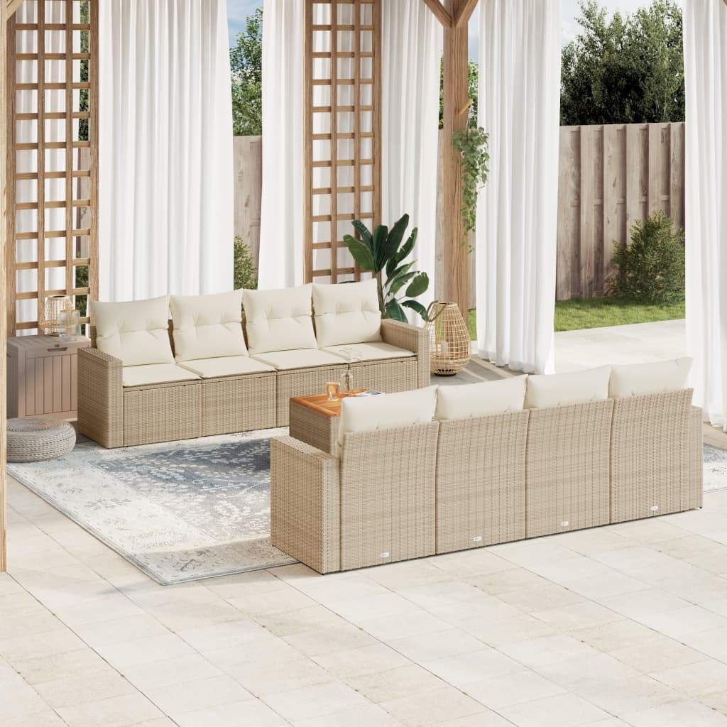 Set Divano da Giardino 9 pz con Cuscini Beige in Polyrattan - homemem39