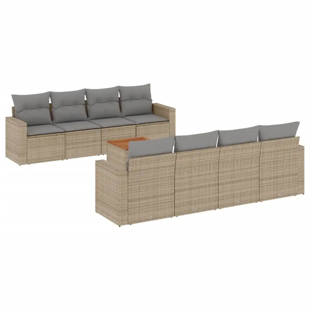 Set Divano da Giardino 9 pz con Cuscini Beige in Polyrattan - homemem39