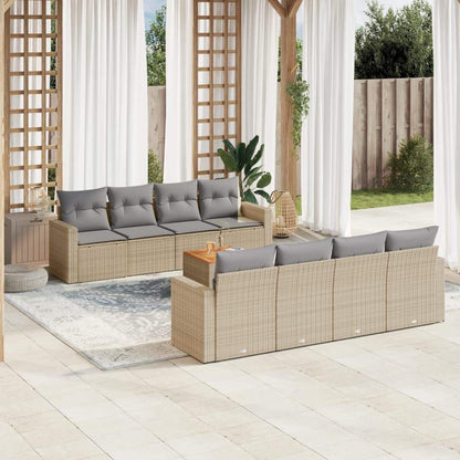 Set Divano da Giardino 9 pz con Cuscini Beige in Polyrattan - homemem39