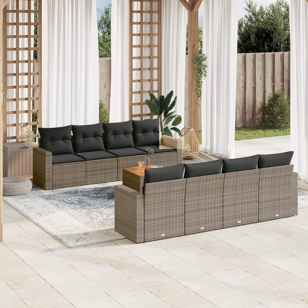 Set Divano da Giardino 9 pz con Cuscini Grigio in Polyrattan - homemem39