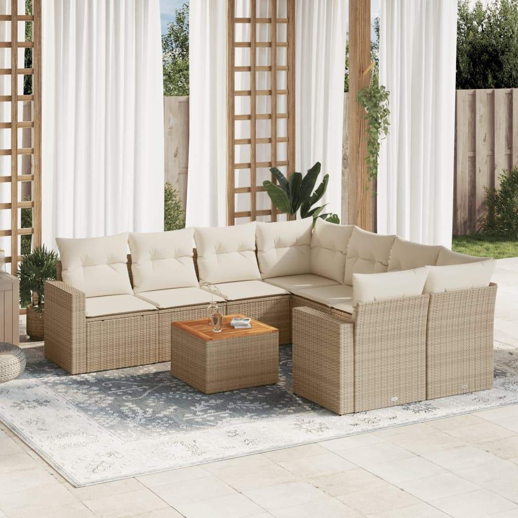 Set Divano da Giardino 9 pz con Cuscini Beige in Polyrattan - homemem39