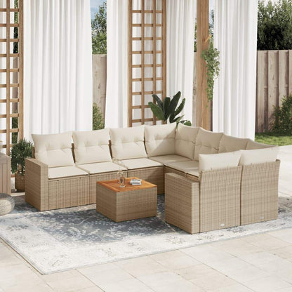 Set Divano da Giardino 9 pz con Cuscini Beige in Polyrattan - homemem39