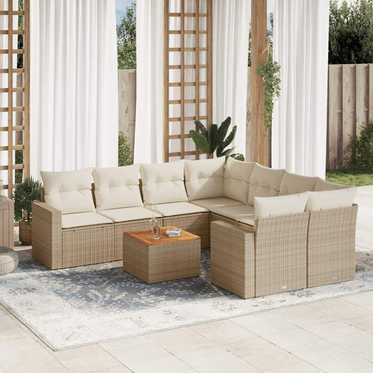 Set Divano da Giardino 9 pz con Cuscini Beige in Polyrattan - homemem39