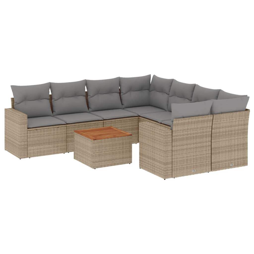 Set Divano da Giardino 9 pz con Cuscini Beige in Polyrattan - homemem39
