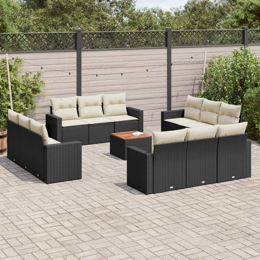 Set Divani da Giardino 13pz con Cuscini Nero in Polyrattan - homemem39