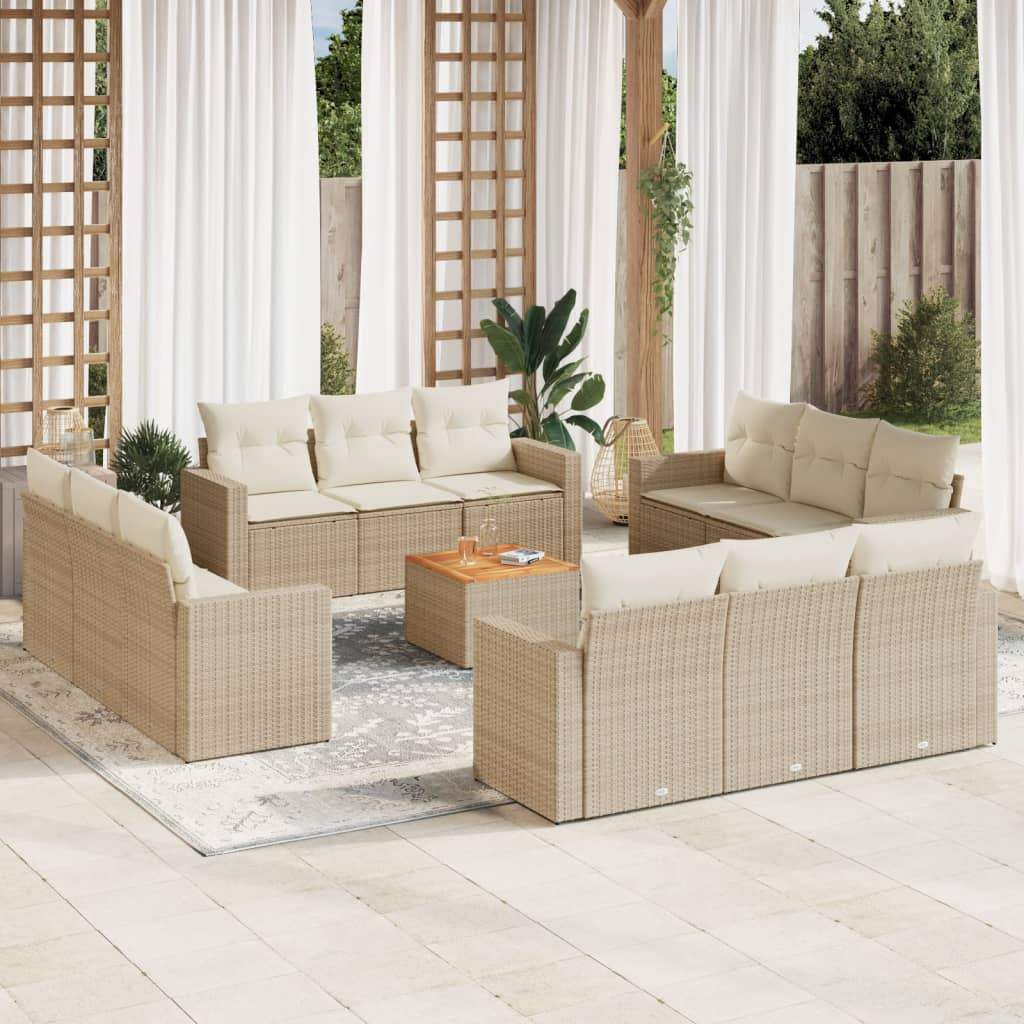 Set Divano da Giardino 13 pz con Cuscini Beige in Polyrattan - homemem39