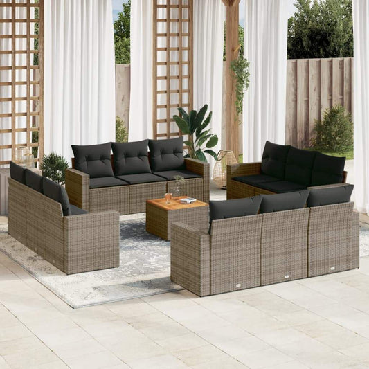 Set Divani da Giardino 13 pz con Cuscini Grigio in Polyrattan - homemem39