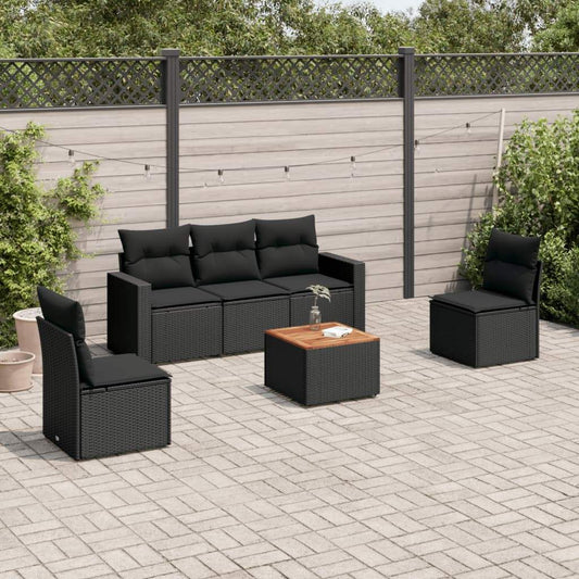 Set Divano da Giardino 6 pz con Cuscini Nero in Polyrattan - homemem39