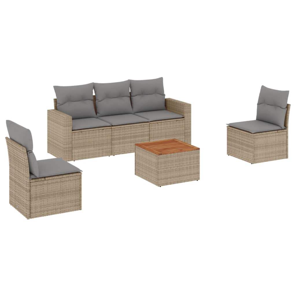Set Divano da Giardino 6 pz con Cuscini Beige in Polyrattan - homemem39
