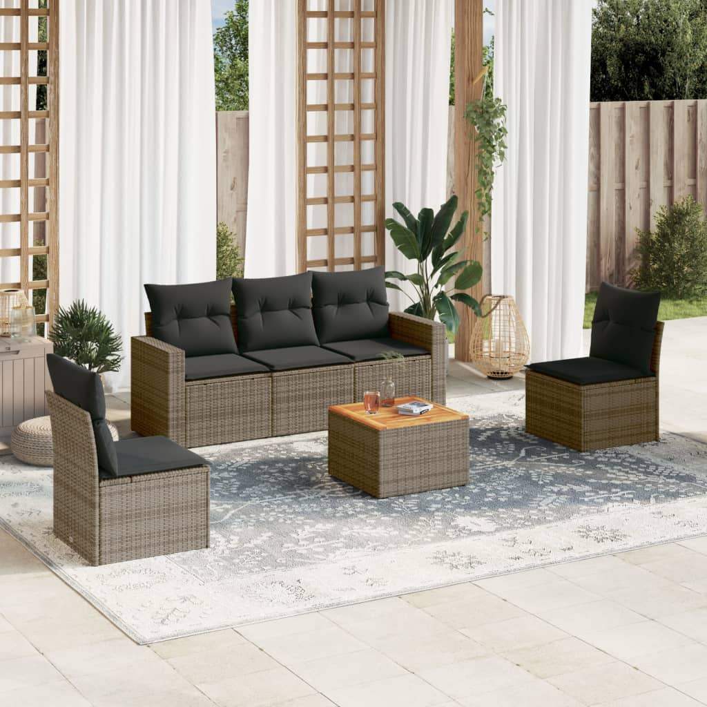 Set Divano da Giardino 6 pz con Cuscini Grigio in Polyrattan - homemem39