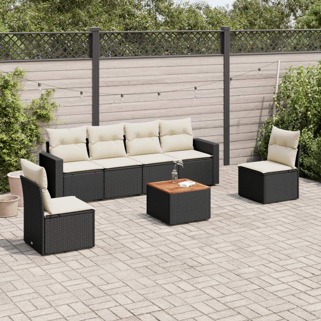 Set Divani da Giardino con Cuscini 7pz Nero Polyrattan - homemem39
