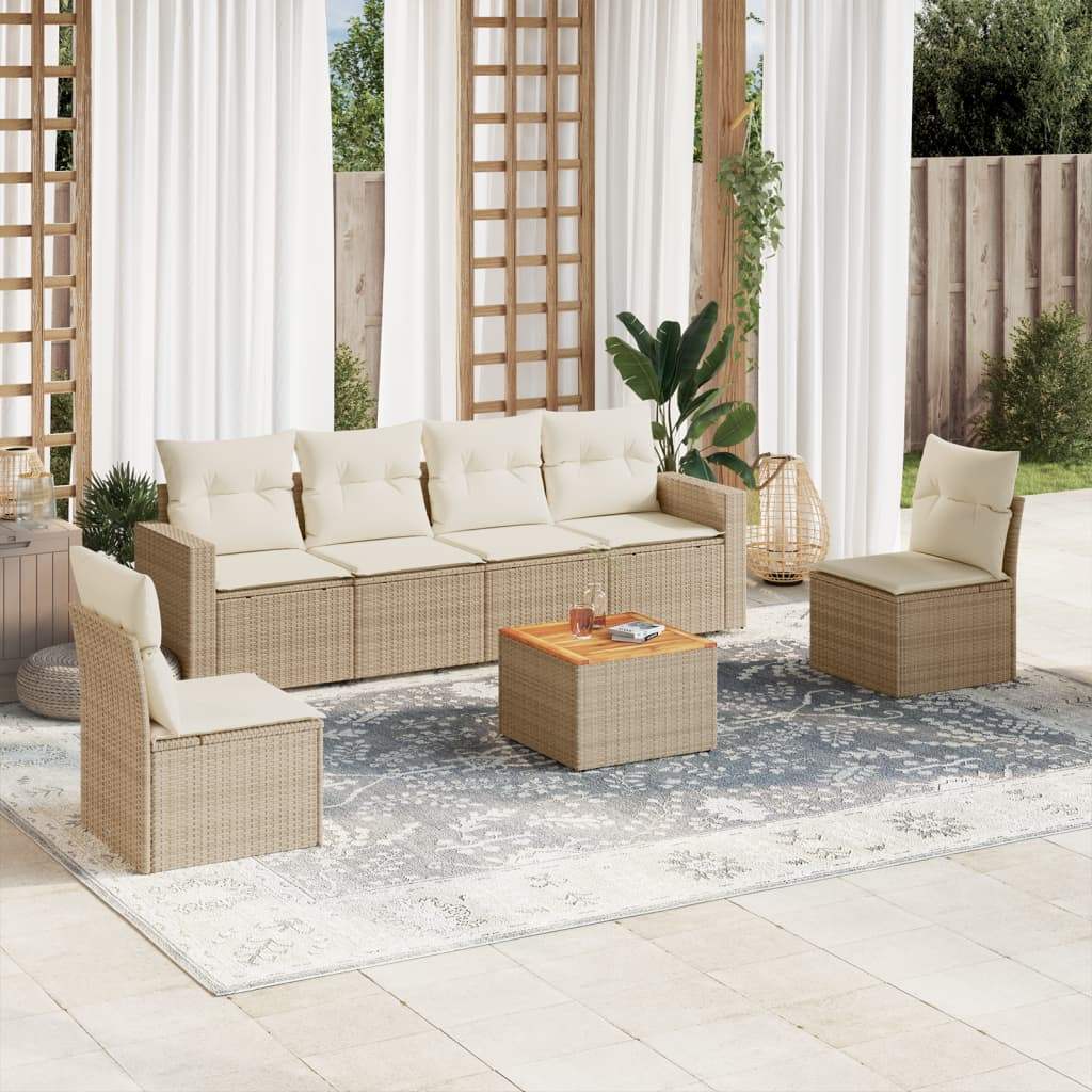 Set Divani da Giardino 7 pz con Cuscini Beige in Polyrattan - homemem39