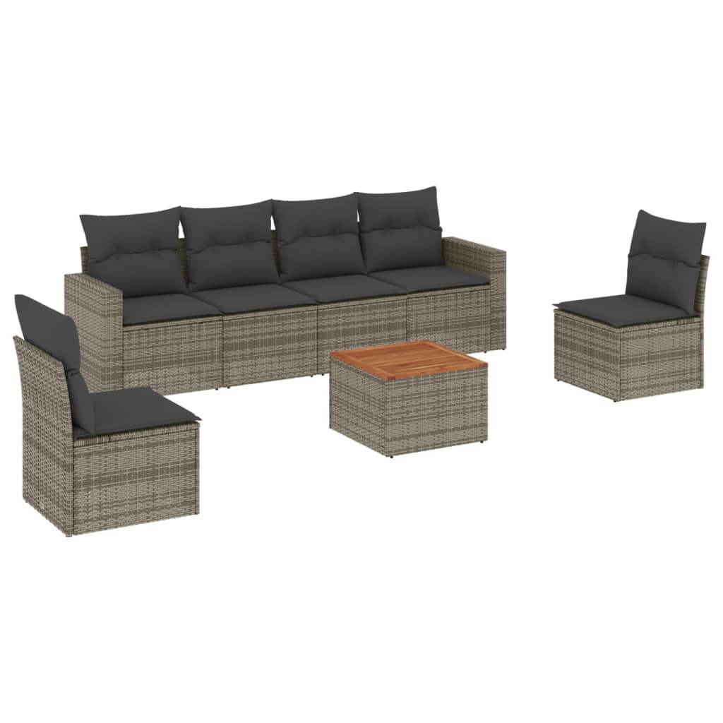 Set Divani da Giardino 7 pz con Cuscini Grigio in Polyrattan - homemem39