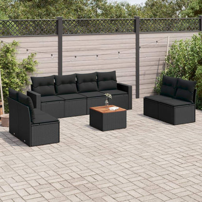 Set Divani da Giardino 9 pz con Cuscini Nero in Polyrattan - homemem39